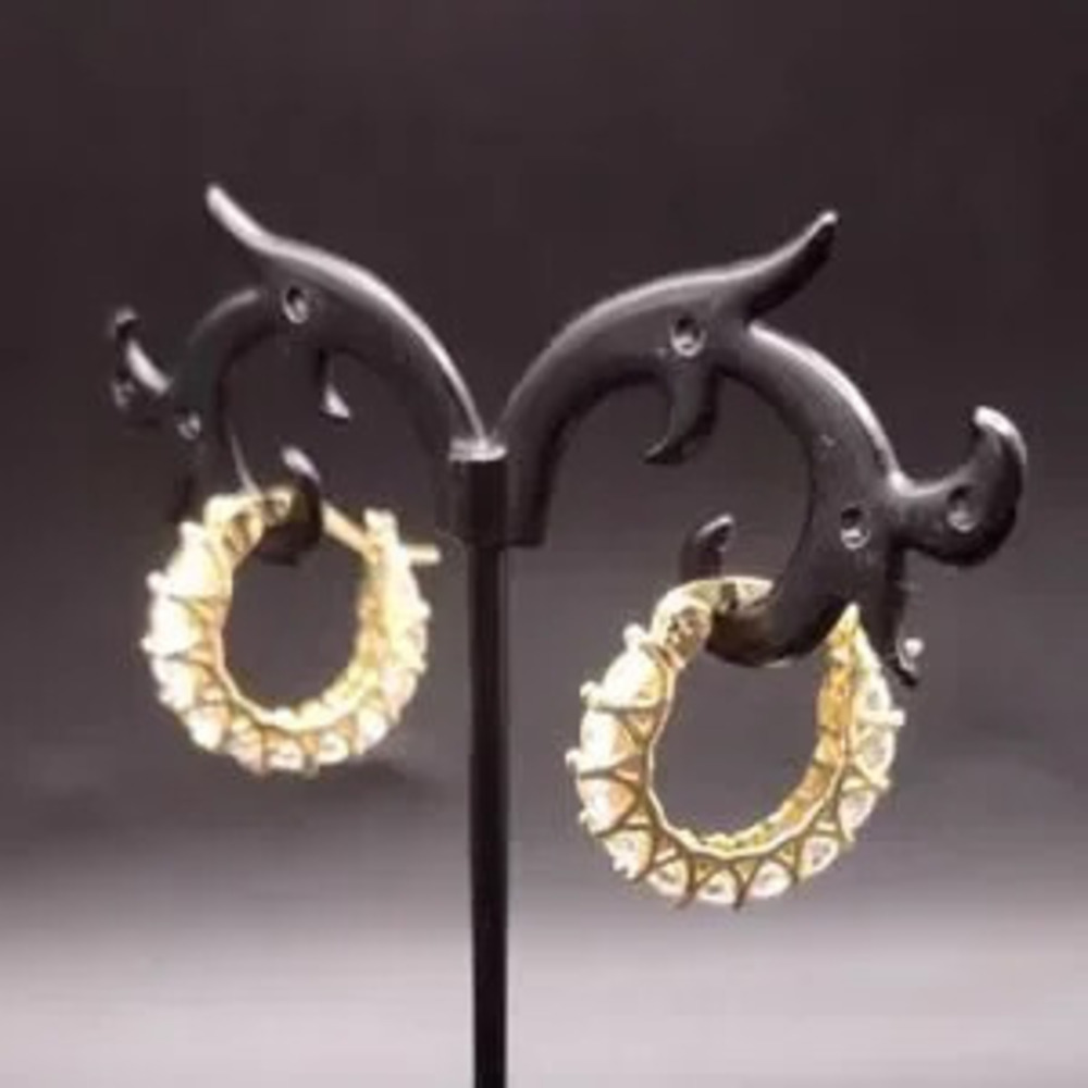 18k Gold Plated Boho CZ Diamonds Hoop Earrings Lever Back Womens Birthday Gift